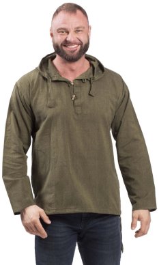 Košile Nepál / ETNO KURTA s kapucí tmavě zelená