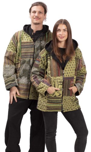 Ciepła kurtka PATCHWORK HARMONY zielona - Rozmiar: L