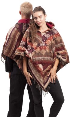Ponczo z wzorami PANKAJ bordowo-brązowy I.