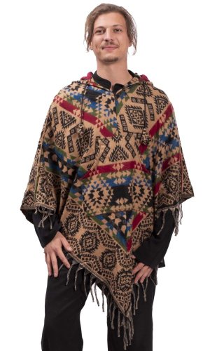 Pončo se vzory PANKAJ béžovo-černá II.