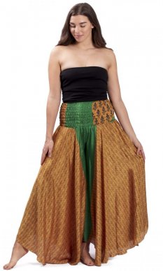 Kolová kalhotová sukně PARIPA zeleno-zlatá
