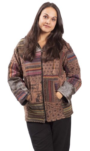 Ciepła kurtka PATCHWORK HARMONY brązowa - Rozmiar: 2XL