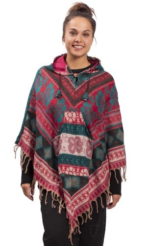 Pončo se vzory PANKAJ červeno-modré VII.