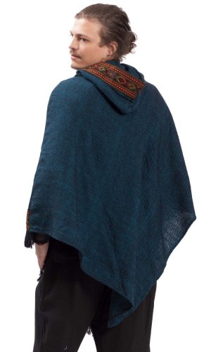 Vlněné pončo LAHARA RUNA modré I.