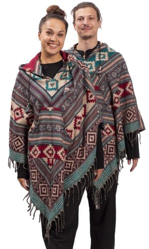 Pončo se vzory PANKAJ červeno-modré III.