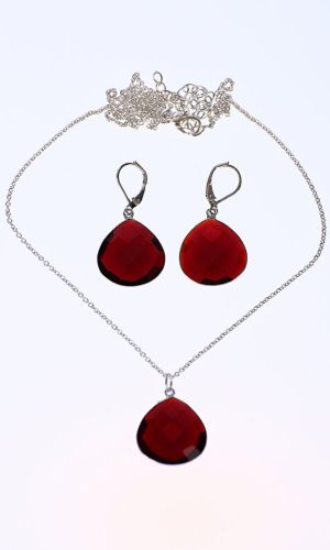Set náhrdelník a náušnice červený slza - Varianta: Růžově zlatý řetízek