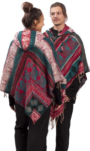 Pončo se vzory PANKAJ červeno-modré VII.