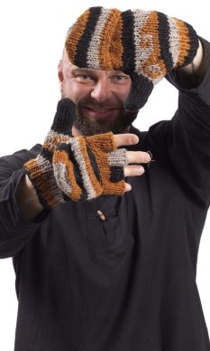 Vlnené prezliekacie rukavice / čierno-hrdzavé