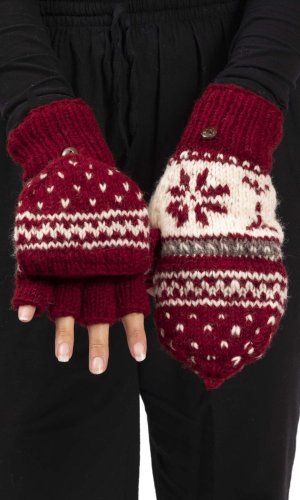 Vlněné převlékací rukavice / červeno-bílá I.