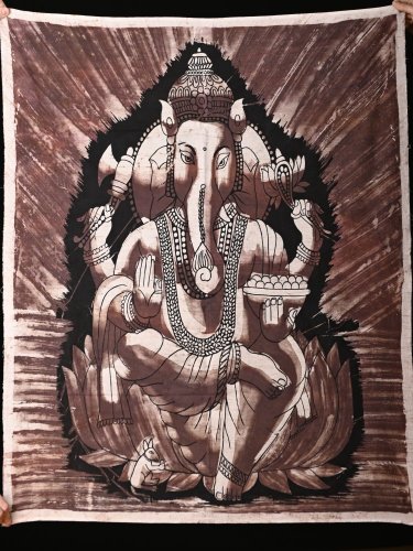 Tkaninowy obraz Ganesha brązowy