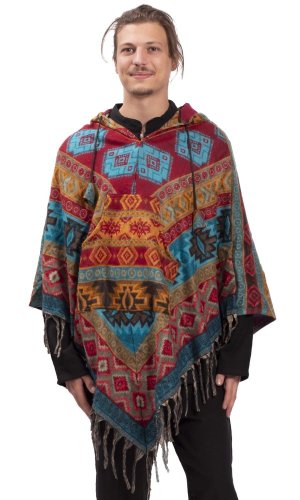 Pončo se vzory PANKAJ červeno-modré V.