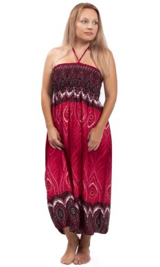 Dlouhá sukně / šaty THAI PEACOCK červená I.