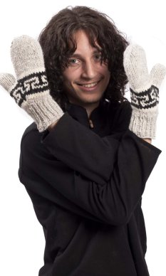 Vlněné palcové rukavice / černo-bílé III.