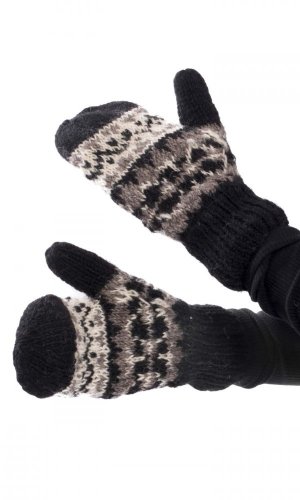 Vlněné palcové rukavice bílo-černé I.