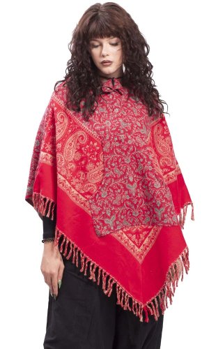 Ponczo z wzorami KHILANA czerwono-turkusowy