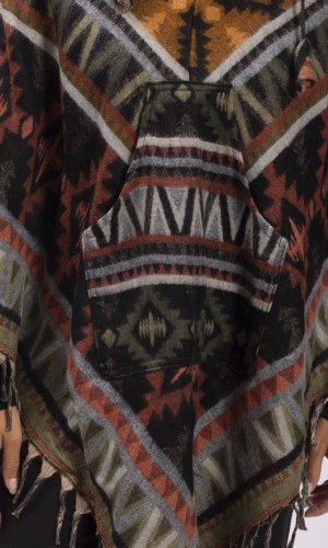 Ponczo z wzorami PANKAJ czarno-ochrowy III.