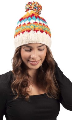 Vlnená čiapka s brmbolcom / biela II.