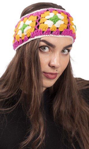 Vlněná čelenka FLOWER / růžová VII.