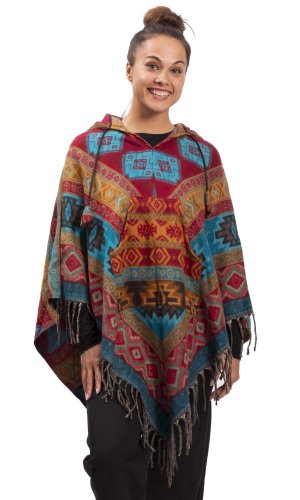 Pončo se vzory PANKAJ červeno-modré V.