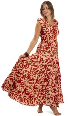 . Długa sukienka PRINCESS czerwono-beżowa