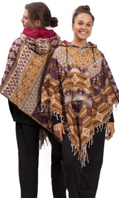 Pončo se vzory PANKAJ vínovo-okrová I.