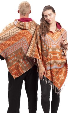 Ponczo z wzorami PANKAJ pomarańczowo-brązowy I.