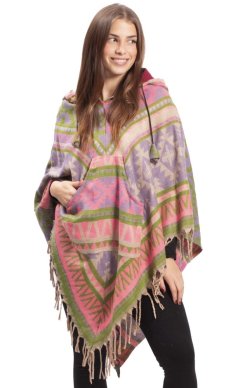 Pončo se vzory PANKAJ růžovo-fialová II.