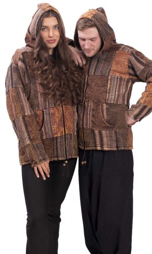 Ciepła kurtka PATCHWORK brązowa - Rozmiar: 2XL