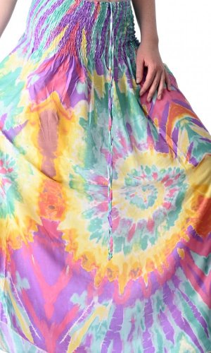 Dlouhá sukně / šaty Batik růžovo-žluté