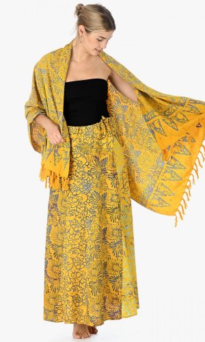 Długa spódnica z sarongiem żółta - Rozmiar: XL