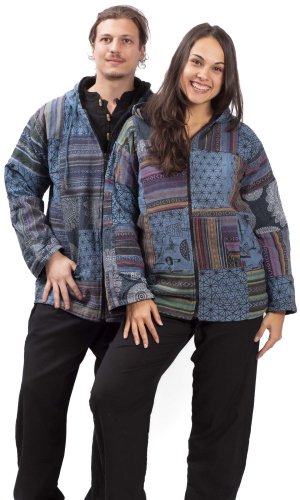 Ciepła kurtka PATCHWORK HARMONY niebieska - Rozmiar: XL