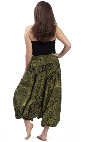 Szarawary / Spodnie haremki MANDAL czarno-zielone