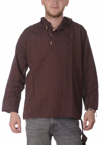 Košile Nepál / ETNO KURTA s kapucí hnědá