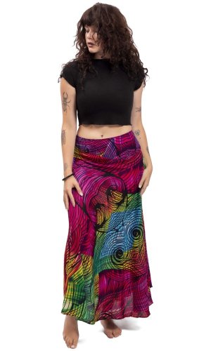 Długa spódnica THAI SPIRAL różowa I. - Rozmiar: XL