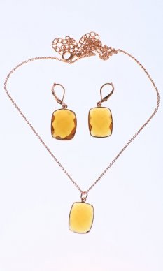 Set náhrdelník a náušnice jantárovo žltý hranatý