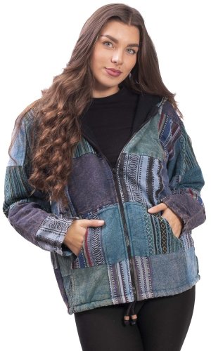 Ciepła kurtka PATCHWORK niebieska