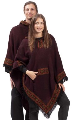 Ponczo wełniane LAHARA RUNA bordowe