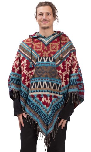 Pončo se vzory PANKAJ červeno-modré VIII.