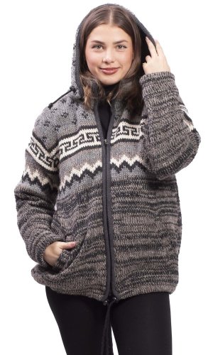 Vlněná svetrobunda tmavě šedo-hnědá