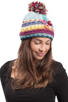 Vlnená čiapka FLORAL DESIGN / svetlomodrá I.