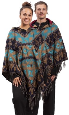 Ponczo z wzorami PANKAJ beżowo-niebieski I.