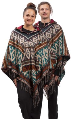 Ponczo z wzorami PANKAJ bordowo-beżowy I.