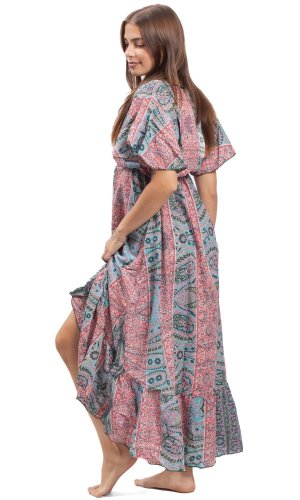 Dámské šaty dlouhé SNEHA červeno-modré I.