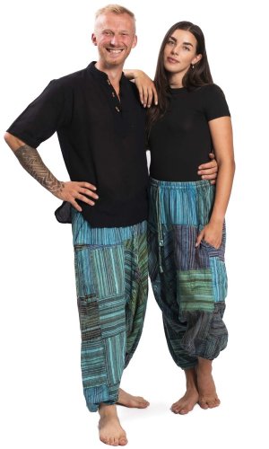 Szarawary / Spodnie haremki PATCHWORK turkusowe