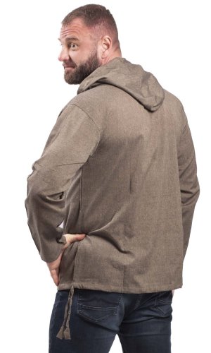 Košile Nepál / ETNO KURTA s kapucí hnědo-béžová - Velikost: 3XL