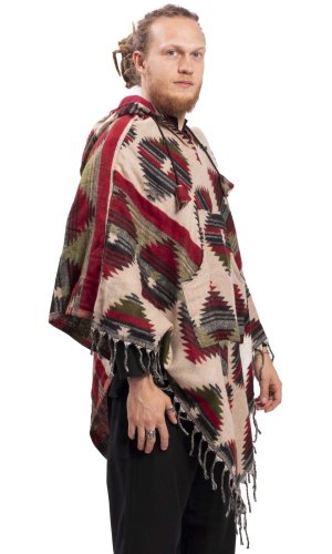 Pončo se vzory PANKAJ béžovo-zelená I.