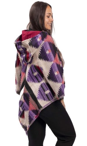 Pončo se vzory PANKAJ béžovo-fialová I.