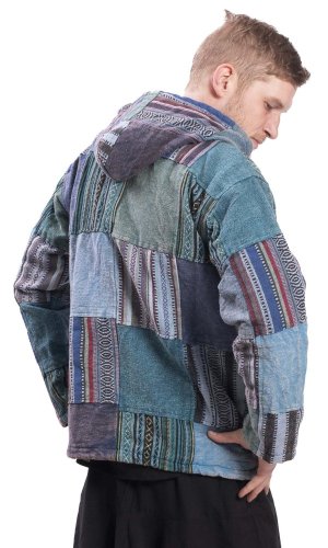 Ciepła kurtka PATCHWORK niebieska