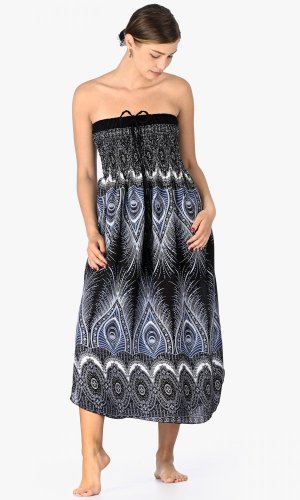 Dlouhá sukně / šaty Peacock black-blue