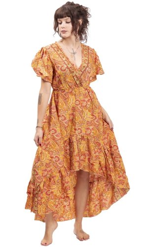 Dámské šaty dlouhé SNEHA žluto-červené II.